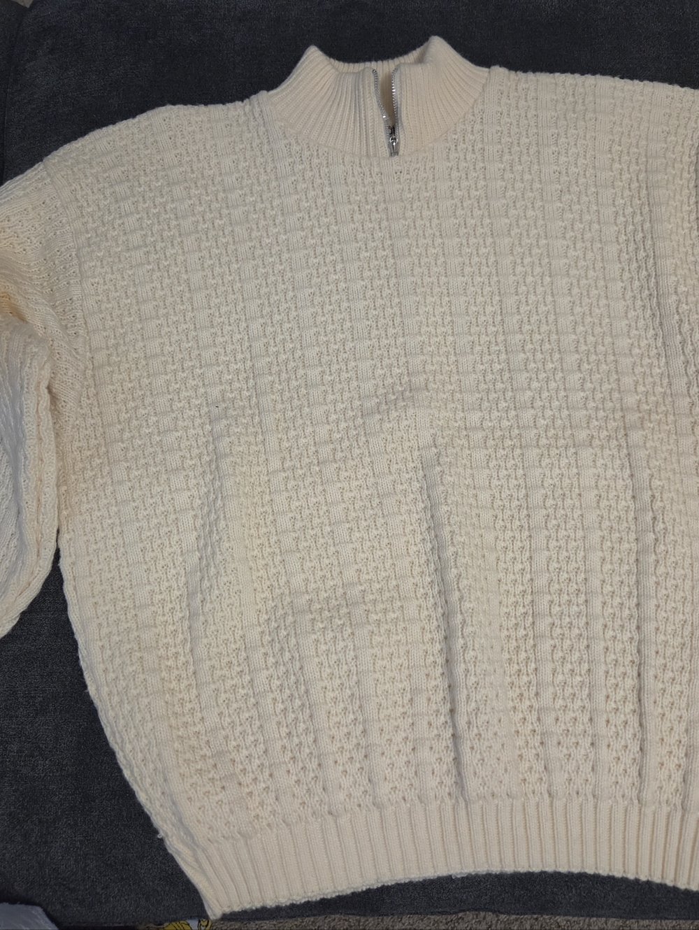 Vintage Cream Cable Knit Half-Zip Turtleneck Sweater